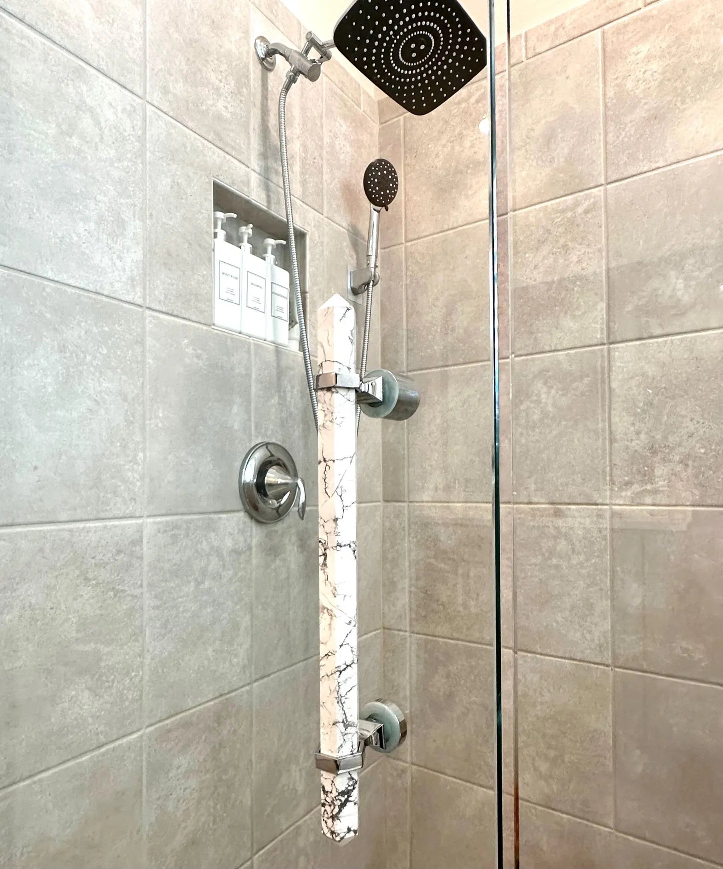 White "Marble" Glass Shower Door Handle