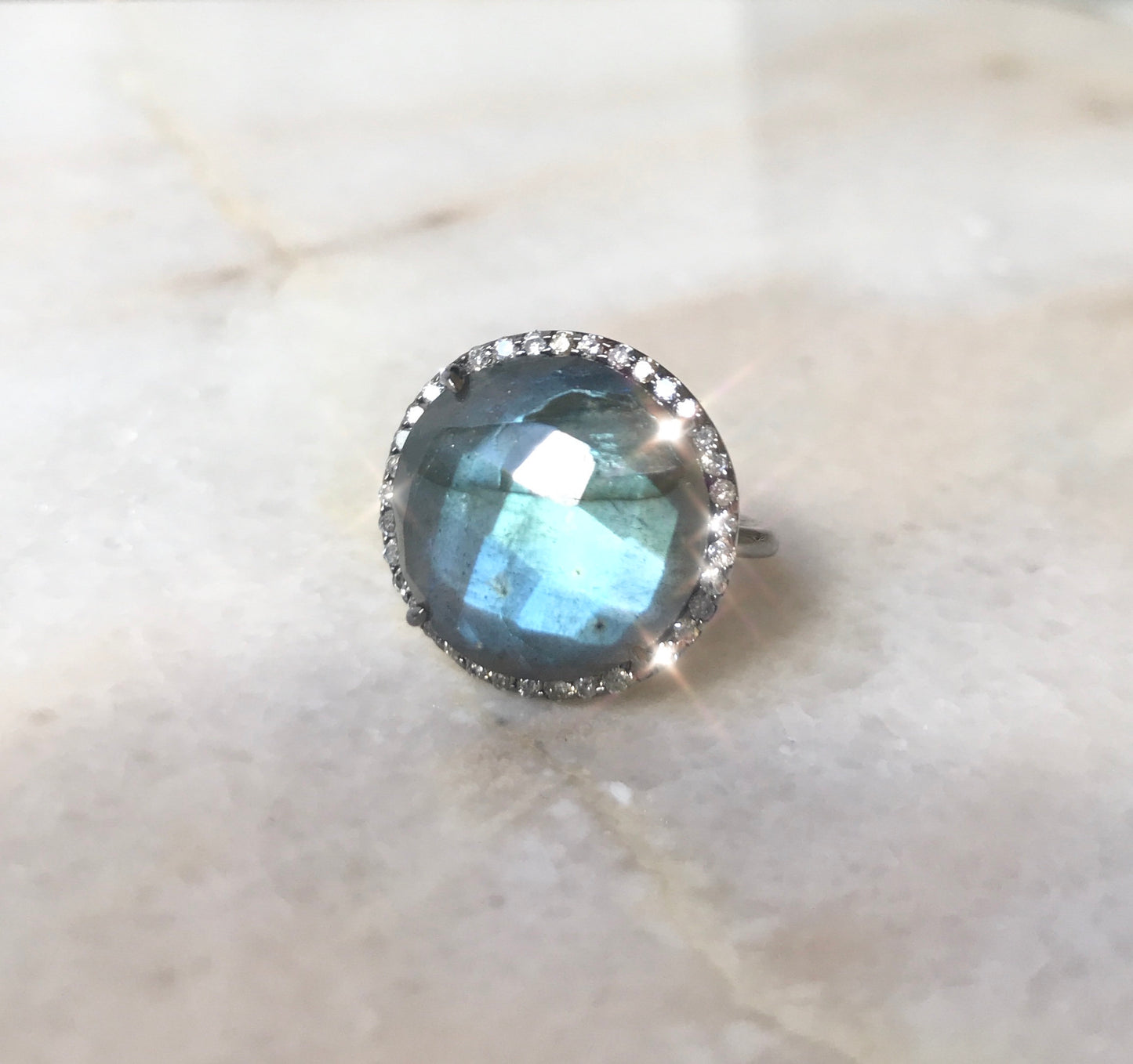 Labradorite Halo Ring