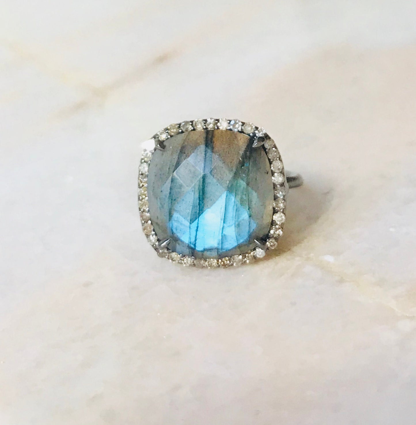 Labradorite Cushion Cut Ring