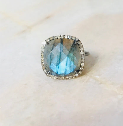 Labradorite Cushion Cut Ring