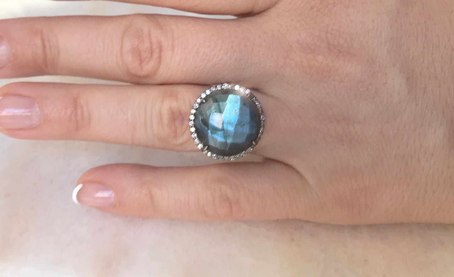 Labradorite Halo Ring