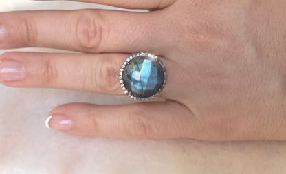 Labradorite Halo Ring