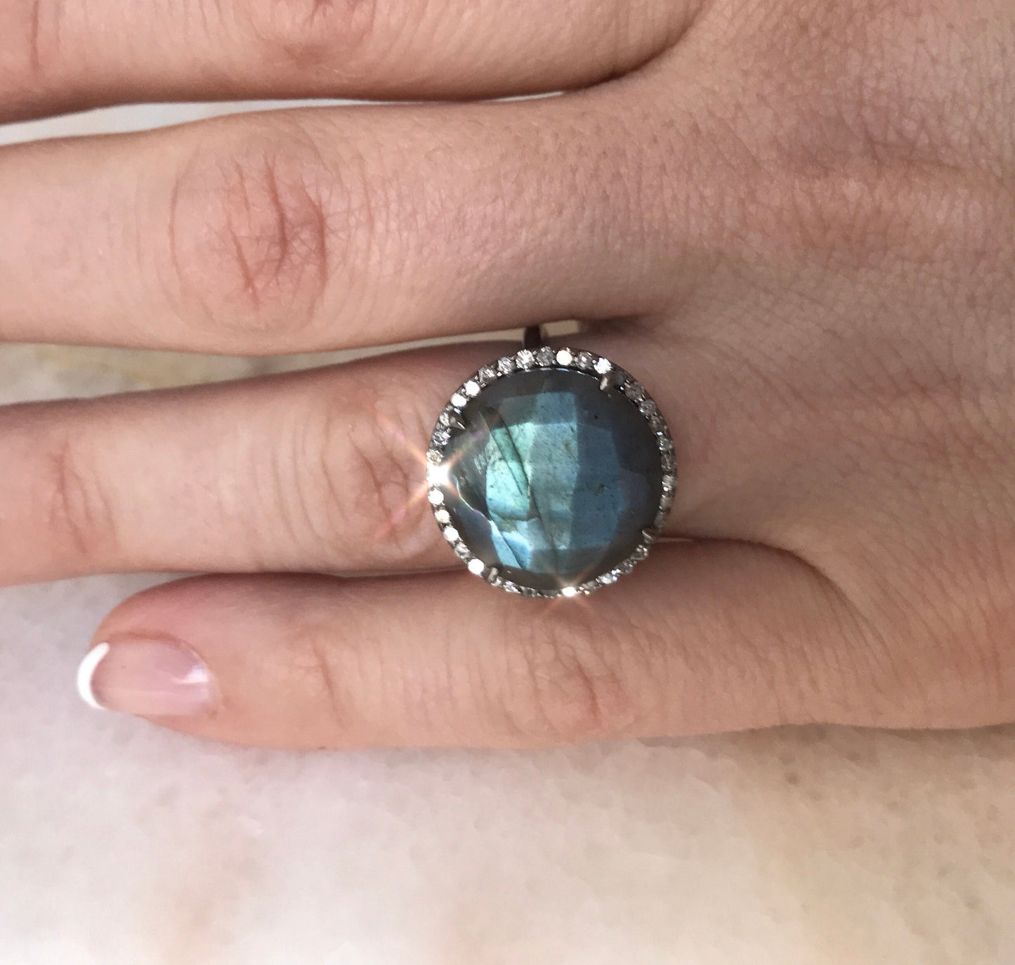 Labradorite Halo Ring