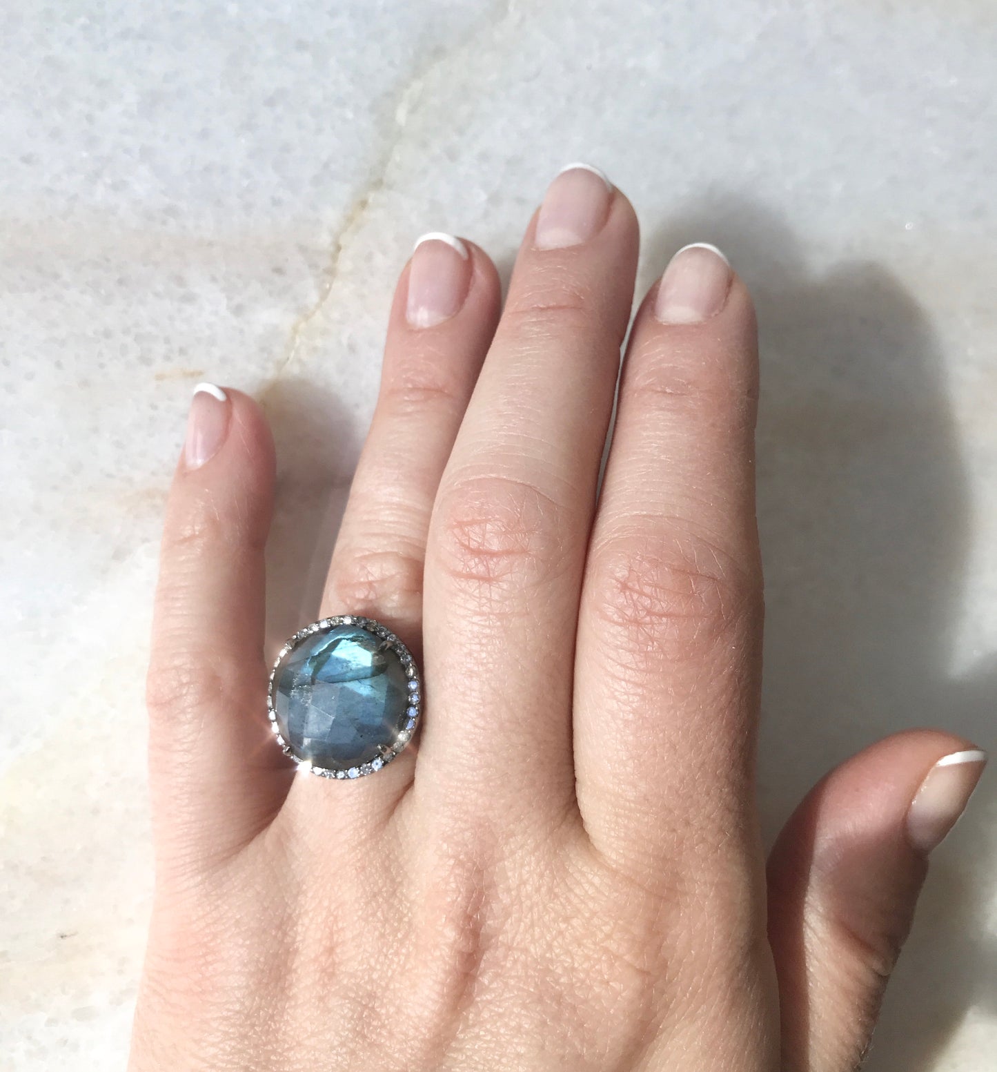 Labradorite Halo Ring