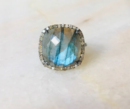 Labradorite Cushion Cut Ring