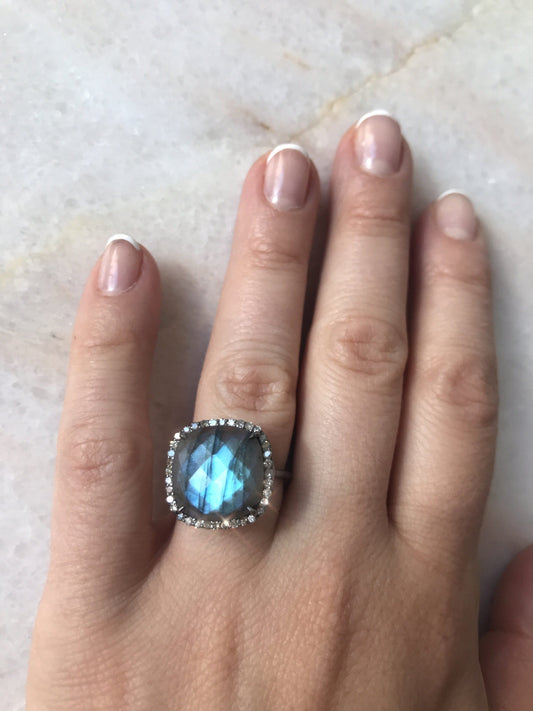 Labradorite Cushion Cut Ring