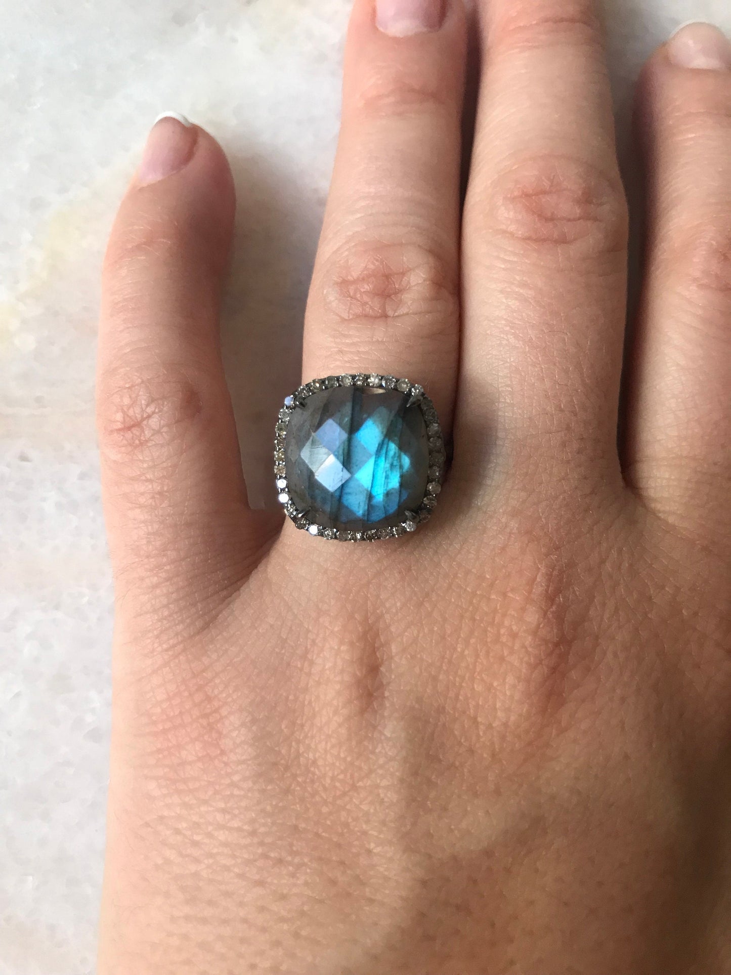 Labradorite Cushion Cut Ring