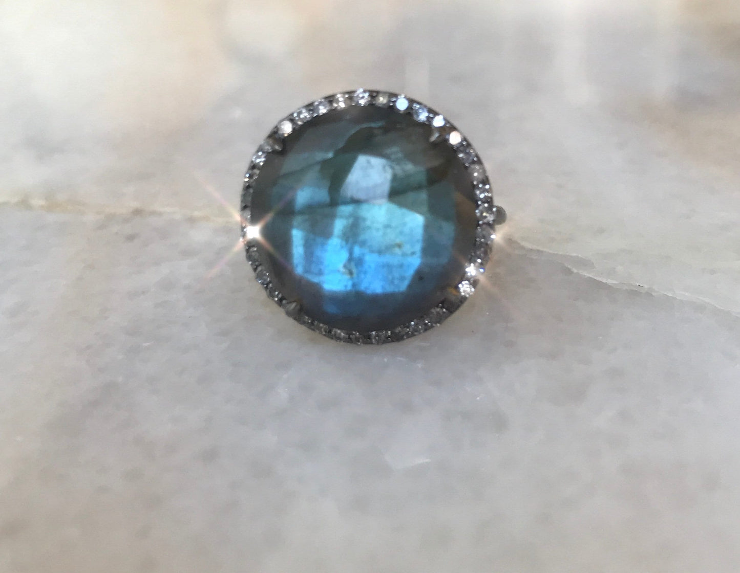 Labradorite Halo Ring