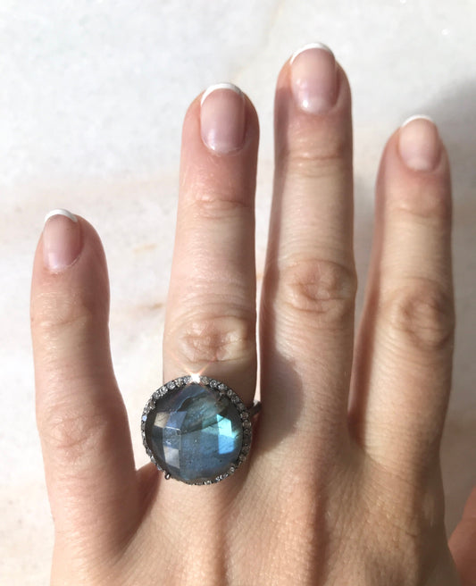 Labradorite Halo Ring