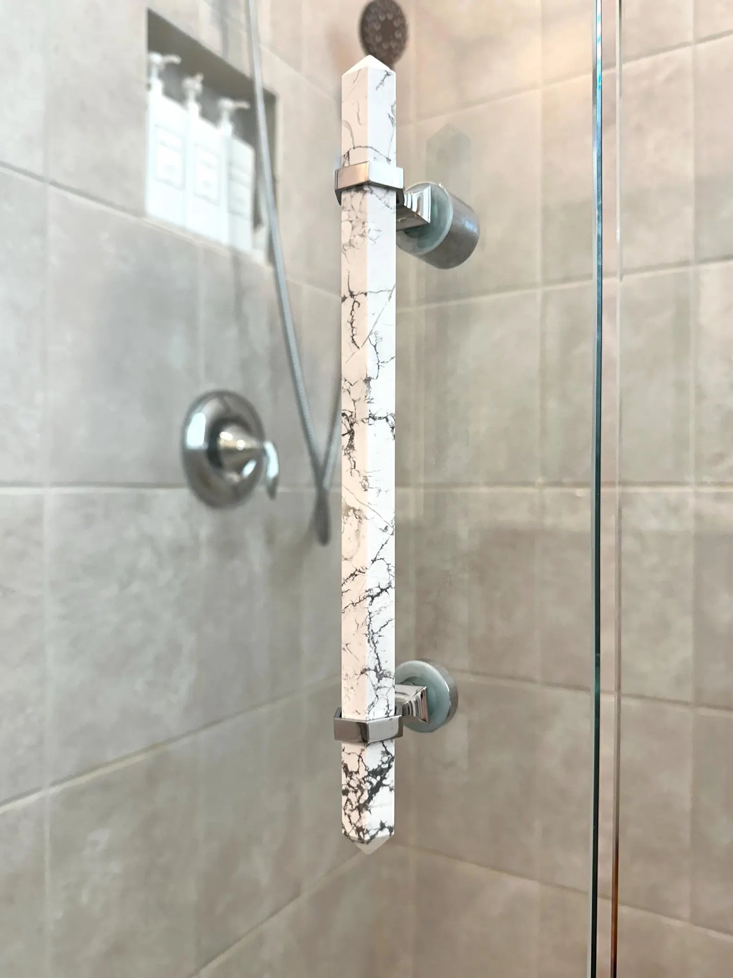 White "Marble" Glass Shower Door Handle