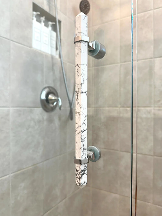 White "Marble" Glass Shower Door Handle