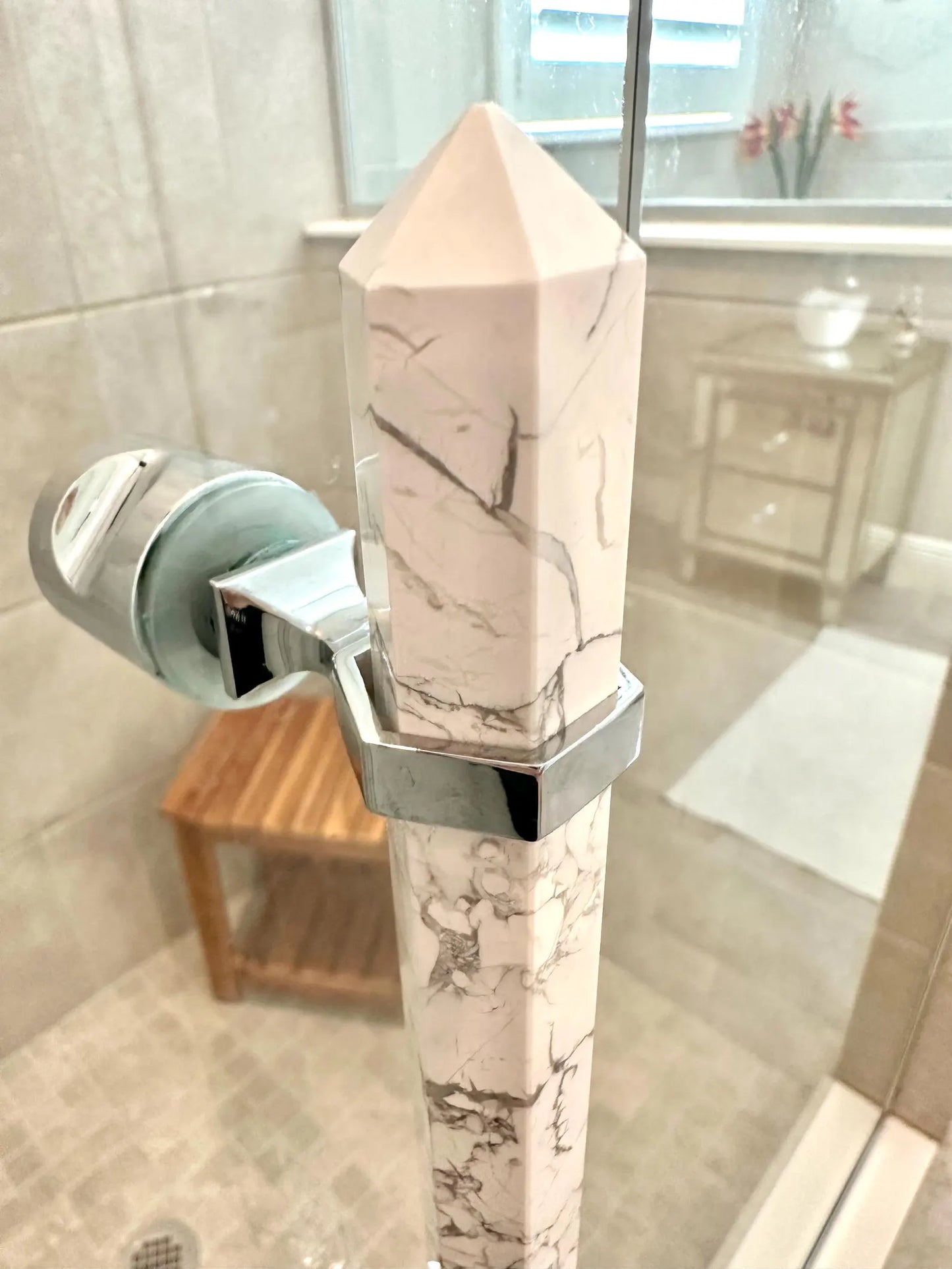 White "Marble" Glass Shower Door Handle