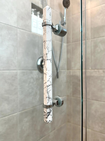 White "Marble" Glass Shower Door Handle