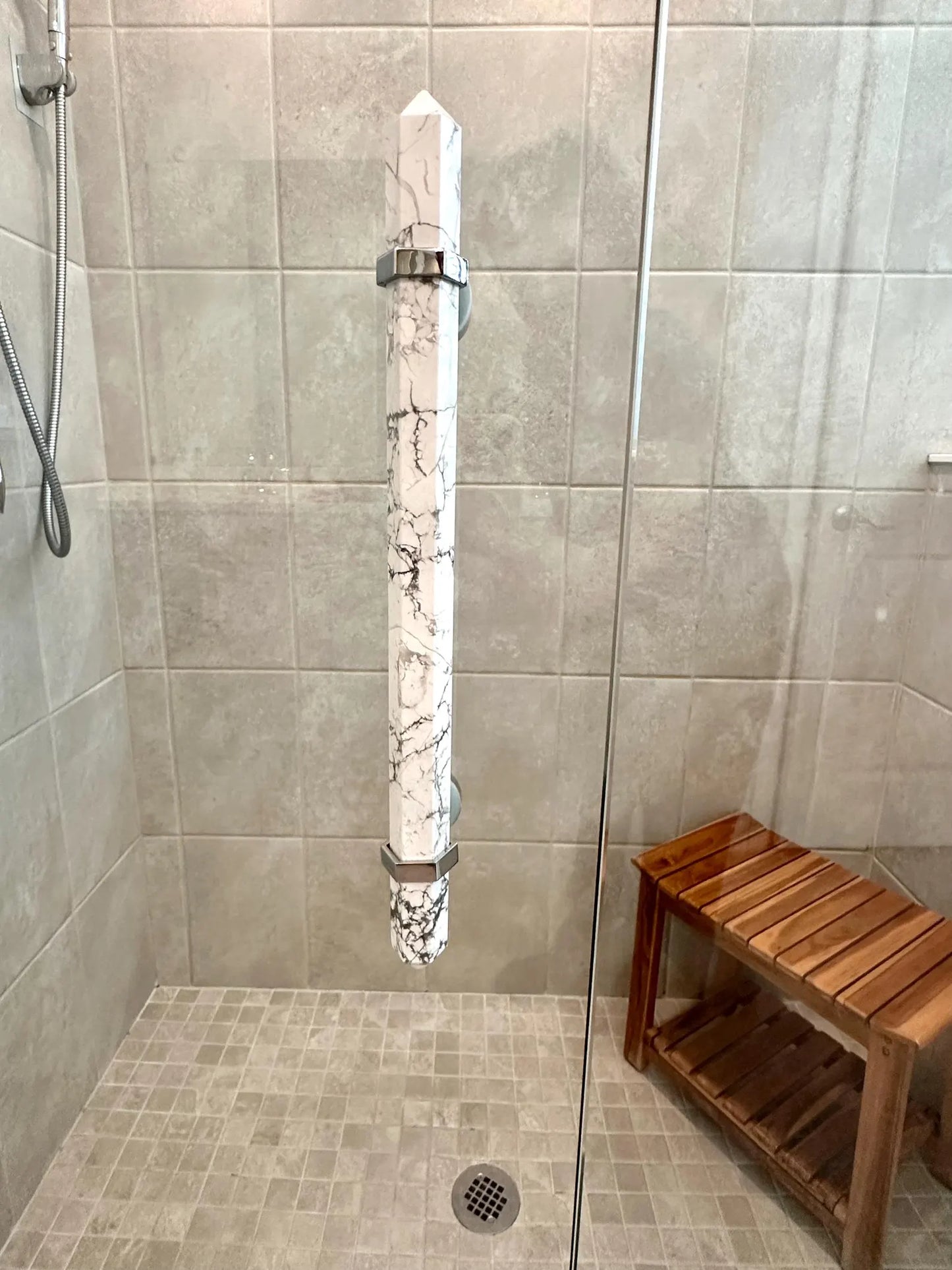 White "Marble" Glass Shower Door Handle